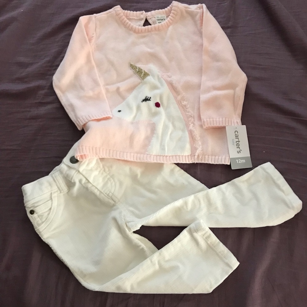 NWT Carter’s Unicorn Sweater With Corduroy Pants Set